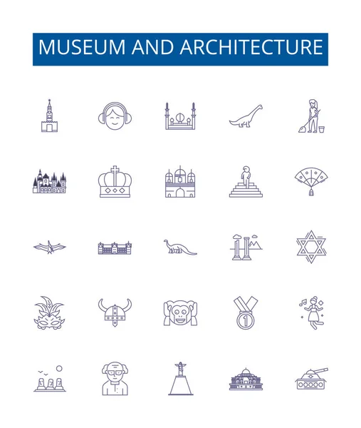 Μουσείο Και Αρχιτεκτονική Γραμμή Εικονίδια Πινακίδες Που Design Collection Museum — Διανυσματικό Αρχείο