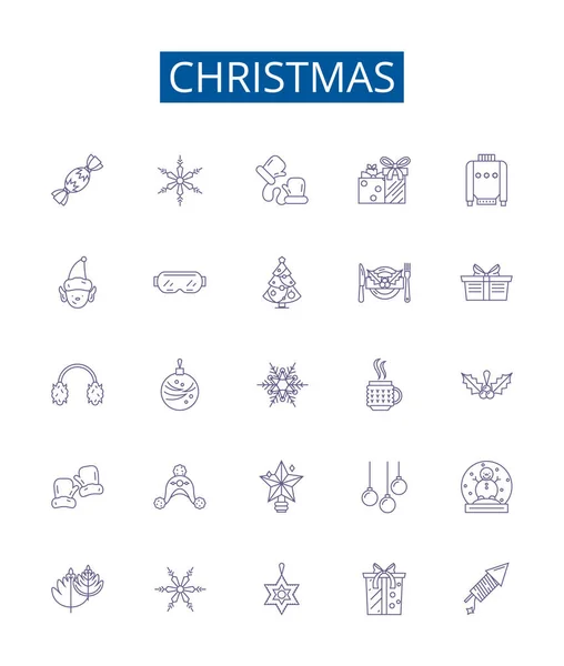 Iconos Línea Navidad Conjunto Signos Colección Diseño Yule Noel Santas — Vector de stock