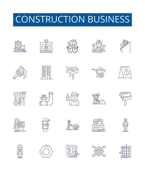 Costruzione Linea Business Icone Segni Set Collezione Progettazione Edilizia Struttura — Vettoriale Stock