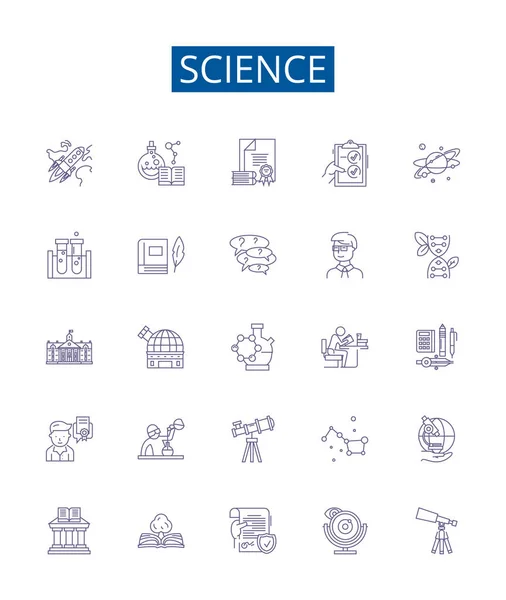 Набор Иконок Научных Линий Дизайн Коллекции Science Research Technology Design — стоковый вектор