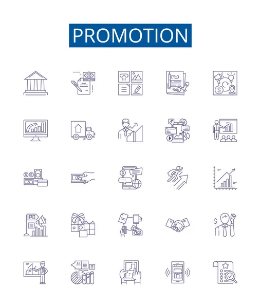 Ikony Linii Promocyjnej Ustawione Kolekcja Projektowanie Reklamy Push Kampania Uruchom — Wektor stockowy