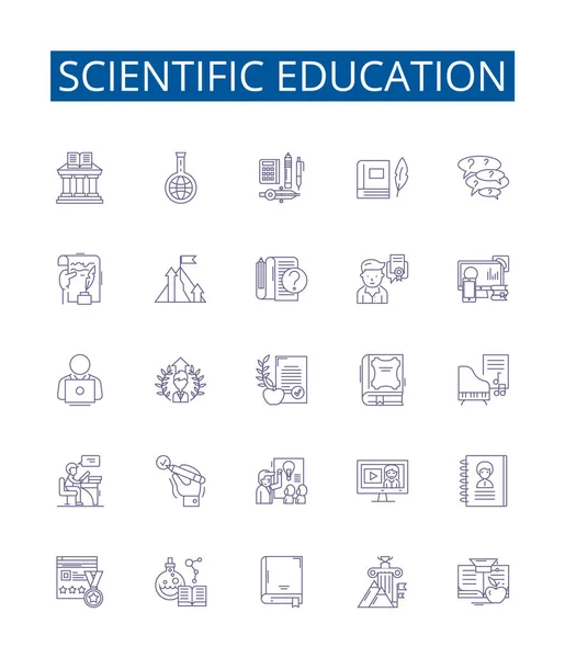 Tudományos Oktatási Vonal Ikonok Beállítva Tervezés Gyűjteménye Tudományos Oktatás Tudás — Stock Vector