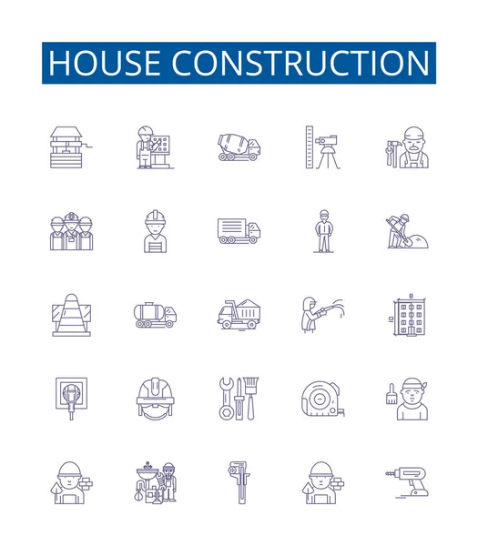 Casa Línea Construcción Iconos Letreros Conjunto Diseño Colección Construcción Construcción — Archivo Imágenes Vectoriales