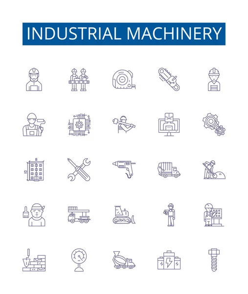 Endüstriyel Makine Çizgisi Simgeleri Ayarlandı Makine Endüstriyel Ekipman Fabrikalar Üretim — Stok Vektör
