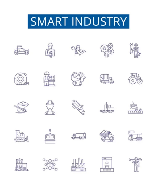 Ikony Inteligentnej Linii Przemysłowej Ustawione Kolekcja Projektowa Przemysłu Automatyzacja Iot — Wektor stockowy