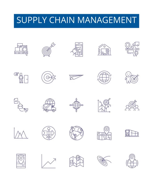 Supply Chain Management Line Icons Signs Set Design Collection Sourcing — Stock Vector