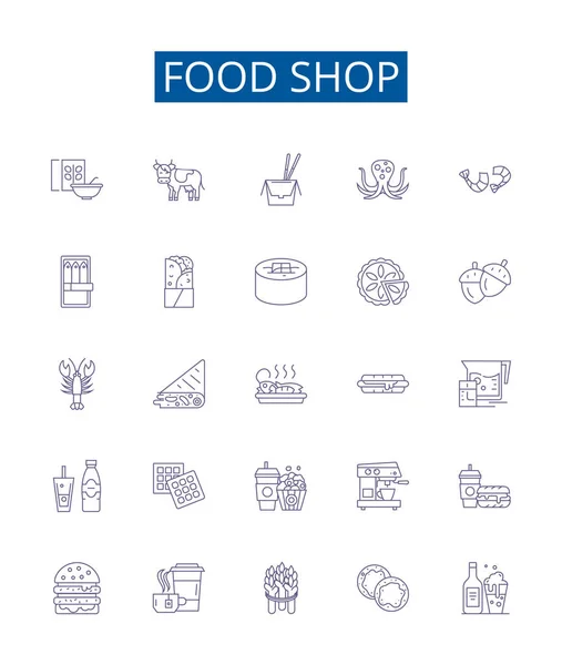 Food Shop Line Icons Signs Set Design Collection Takeaway Delicatessen — Stock Vector