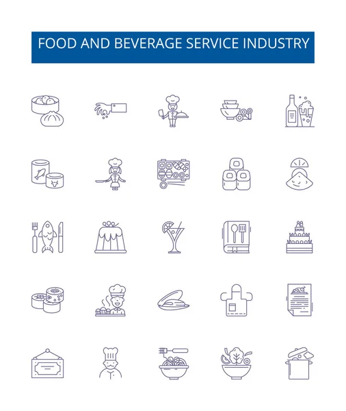 Food Beverage Service Industry Line Icons Signs Set Design Collection — Stock Vector