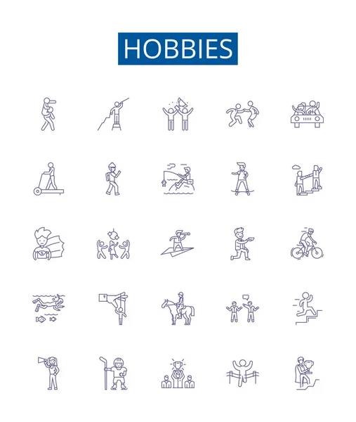 Hobbies Line Icons Signs Set Design Collection Crafting Painting Reading — Stock Vector