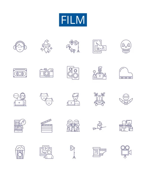 Film Line Icons Signs Set Design Collection Movie Cinema Production — Stock Vector
