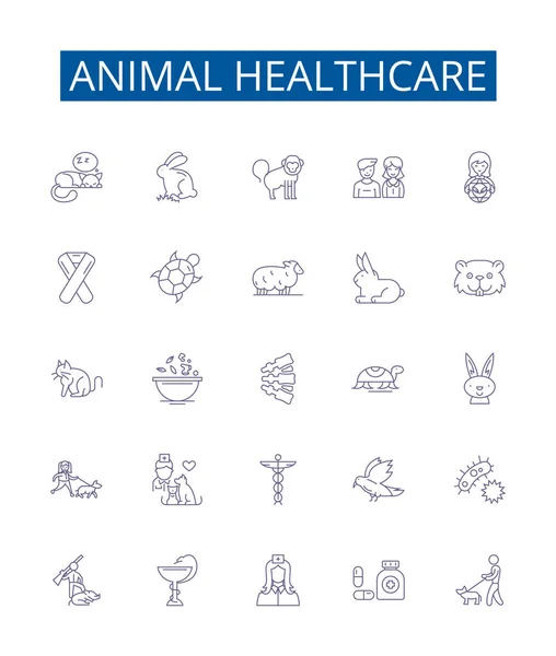 Ζωική Υγειονομική Περίθαλψη Γραμμή Εικονίδια Σήματα Που Design Collection Veterinary — Διανυσματικό Αρχείο