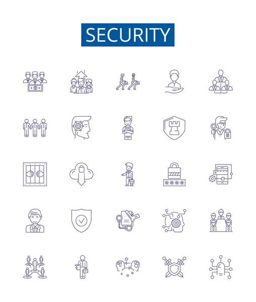 Ikony Zabezpečovací Linky Nastaveny Design Kolekce Secure Safeguard Protect Fortify — Stockový vektor