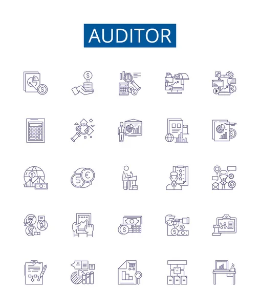 Ikony Řádků Auditora Nastaveny Design Kolekce Auditora Posuzovatel Zkoušející Inspektor — Stockový vektor
