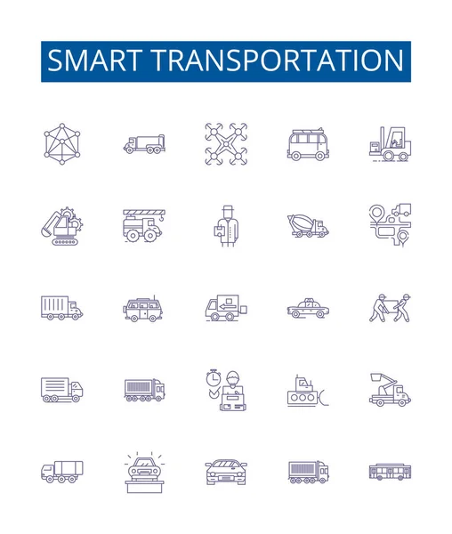 Smart Linea Trasporto Icone Segni Impostati Raccolta Design Smart Trasporti — Vettoriale Stock