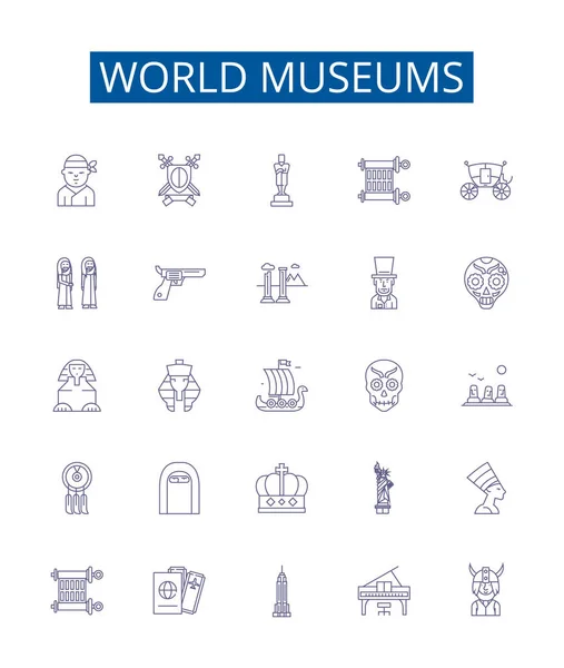 Museus Mundo Linha Ícones Sinais Set Coleção Design Museus Mundo — Vetor de Stock