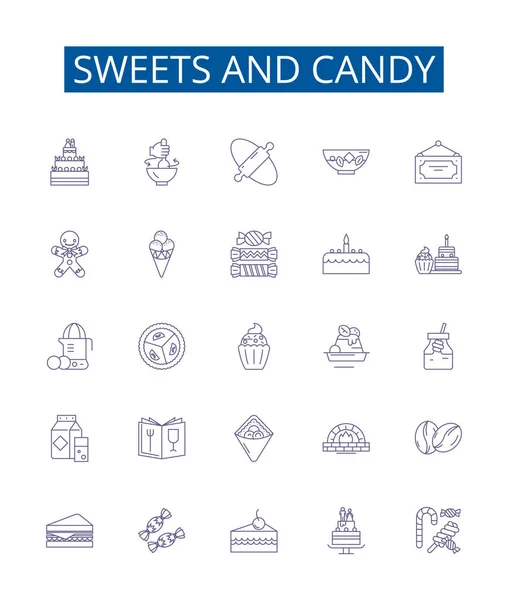 Sweets Candy Line Icons Signs Set Design Collection Confectionery Lollies — Stock Vector