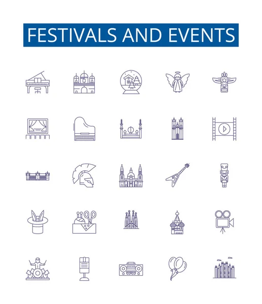 Festivals Événements Ligne Icônes Signes Ensemble Design Collection Défilés Galas — Image vectorielle