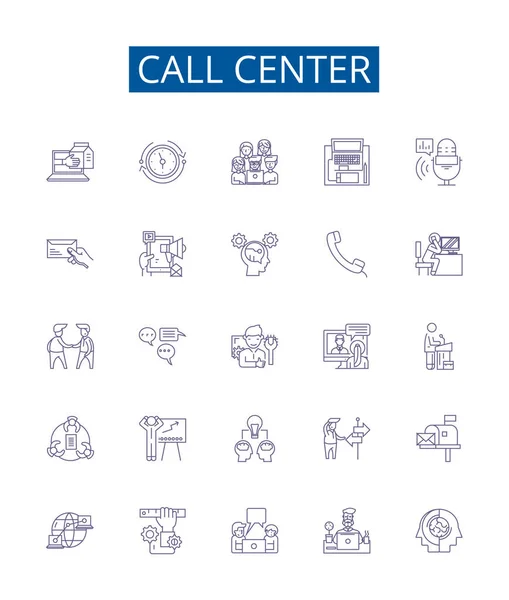 Chamada Central Linha Ícones Sinais Definidos Coleção Design Callcenter Call — Vetor de Stock