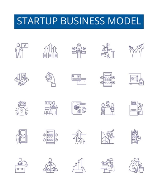Startup Negócio Modelo Linha Ícones Sinais Definidos Coleção Design Empreendedorismo —  Vetores de Stock