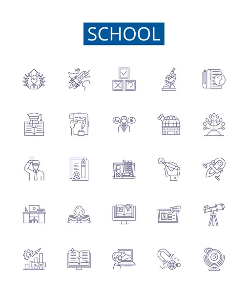 Schoollijn Pictogrammen Borden Ingesteld Design Collectie Van Onderwijs Learning Kennis — Stockvector