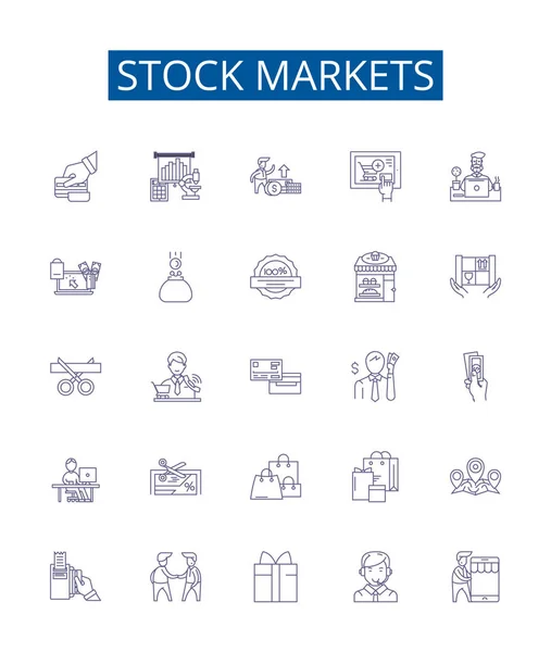 Stock Markets Line Icons Signs Set Design Collection Stocks Markets — Stock Vector