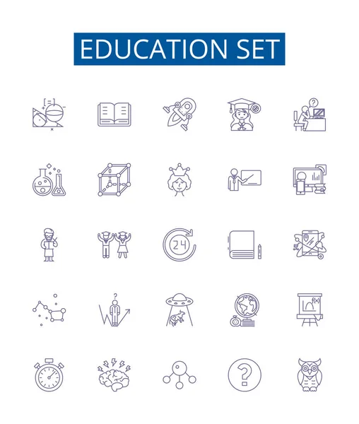 Educación Establecer Iconos Línea Conjunto Signos Diseño Colección Enseñanza Aprendizaje — Vector de stock