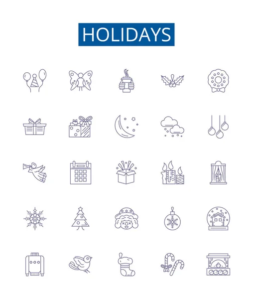 Zestaw Znaków Świątecznych Linii Ikon Kolekcja Projektów Wakacyjnych Świątecznych Wycieczek — Wektor stockowy