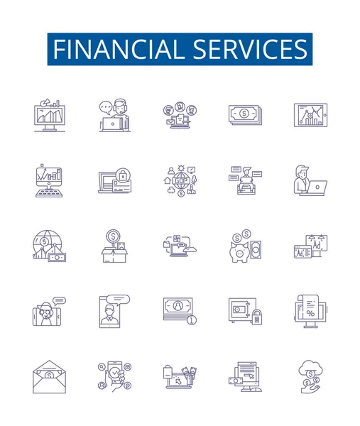 Набір Значків Лінії Фінансових Послуг Колекція Дизайну Фінанси Банківська Справа — стоковий вектор