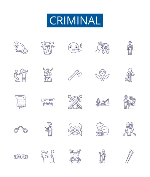 stock vector Criminal line icons signs set. Design collection of Lawbreaker, felon, delinquent, offender, convict, culprit, rogue, criminal outline vector concept illustrations