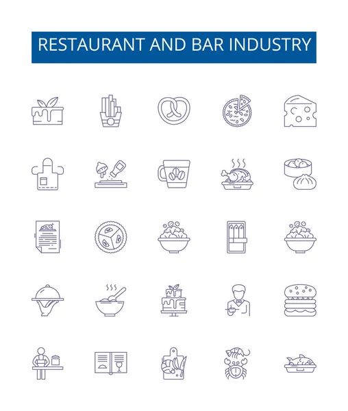 Conjunto Letreros Iconos Línea Restaurante Bar Diseño Colección Restaurante Bar — Vector de stock