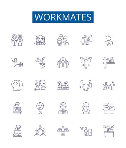 Workmates Line Icons Signs Set Design Collection Colleagues Workers Teammates — Stock Vector