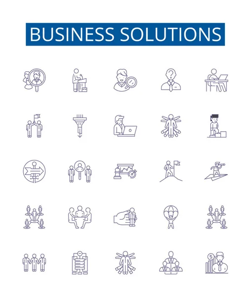 Набор Значков Линий Бизнес Решений Коллекция Проектов Business Solutions Consulting — стоковый вектор
