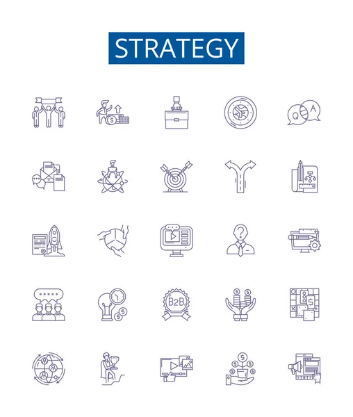 Strategielinien Symbole Werden Gesetzt Designsammlung Von Planung Methode Taktik Schema — Stockvektor