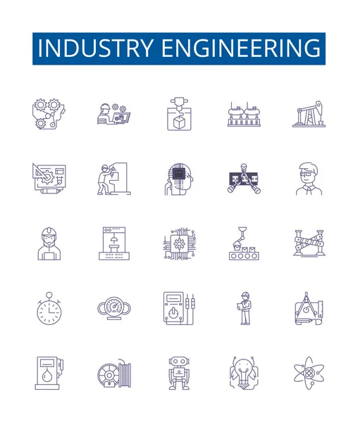 Ipari Mérnöki Vonal Ikonok Beállítva Ipari Mérnöki Gyártási Gyártási Automatizálási — Stock Vector