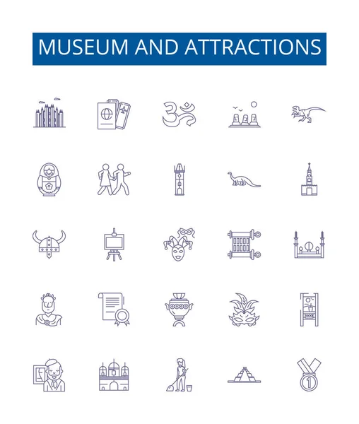 Muzeum Atrakcje Linii Ikony Zestaw Znaków Kolekcja Designerska Muzeum Atrakcje — Wektor stockowy