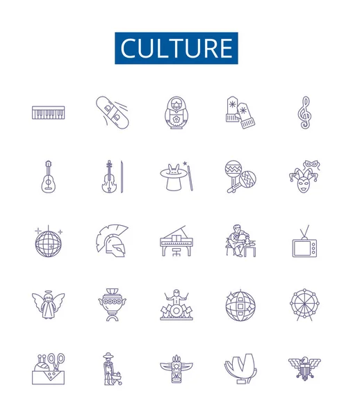 Línea Cultura Iconos Signos Establecidos Diseño Colección Sociedad Personalizado Normas — Vector de stock