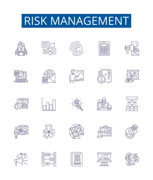 Risk Yönetimi Çizgisi Simgeleri Ayarlandı Risk Yönetim Planlama Analiz Değerlendirme — Stok Vektör