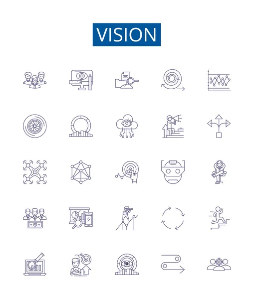 Vision Line Icons Signs Set Design Collection Perception Gaze Imagination — Stock Vector