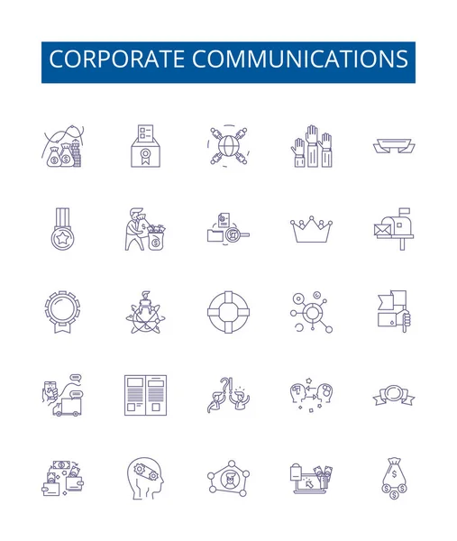 Corporate Communications Line Icons Signs Set Design Collection Corporate Communications — Stock Vector