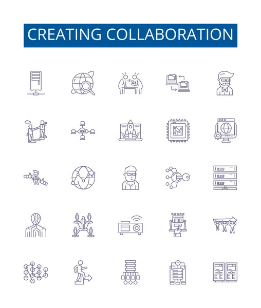 Creazione Icone Linea Collaborazione Set Segni Collezione Design Cooperare Unire — Vettoriale Stock
