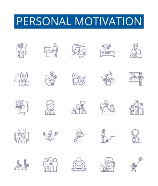 Línea Motivación Personal Iconos Signos Establecidos Diseño Colección Inspiración Impulsión — Vector de stock