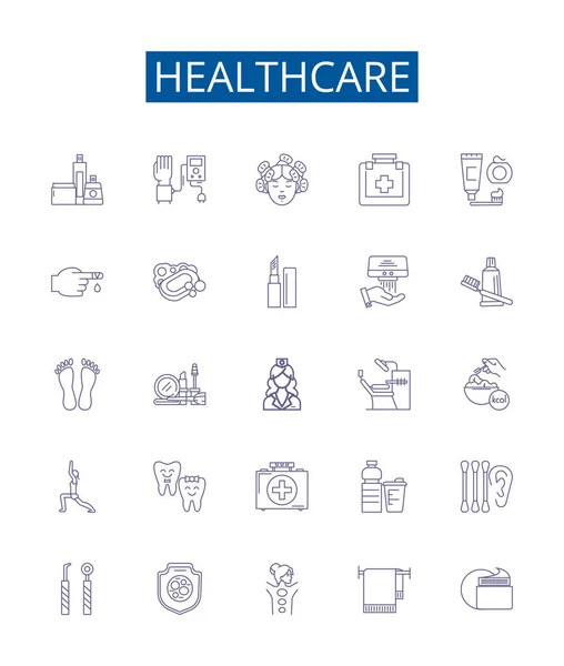 Healthcare Line Icons Signs Set Design Collection Care Healthcare Medicine — Stock Vector