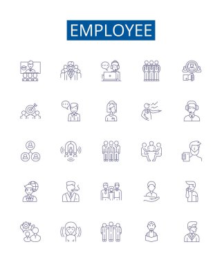 Çalışan satırı simgeleri ayarlandı. Worker, Personel, Personel, Personel, Ortaklık, Çalışan, İş arkadaşı, İş arkadaşı ana hatları vektör çizimleri tasarım koleksiyonu