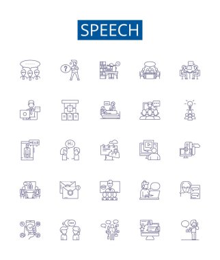 Speech line icons signs set. Design collection of Speech, Oral, Address, Oratory, Talk, Lecture, Monologue, Discourse outline vector concept illustrations clipart