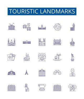 Turistik işaretler çizgisi simgeleri belirlendi. Turist, Şehir Simgeleri, Anıtlar, Saraylar, Kiliseler, Kaleler, Harabeler, Heykeller Tasarım Koleksiyonu