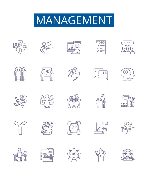 Management Line Icons Signs Set Design Collection Lead Organize Control — Stock Vector