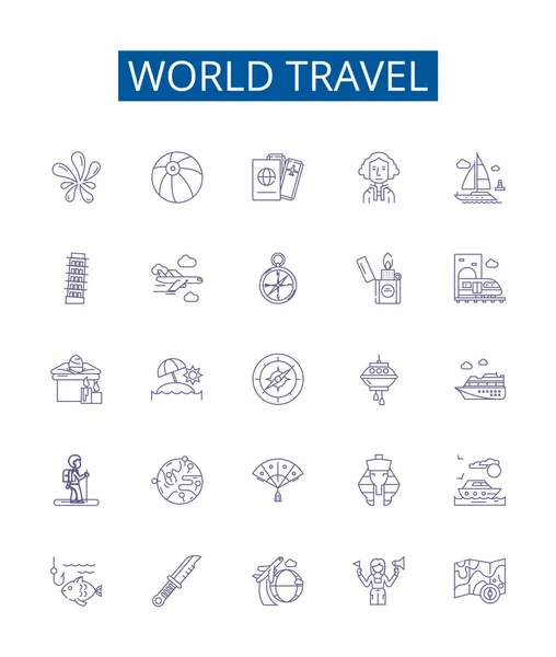 Іконні Знаки Подорожей Світі Встановлені Колекція Дизайну Voyage Tour Expedition — стоковий вектор