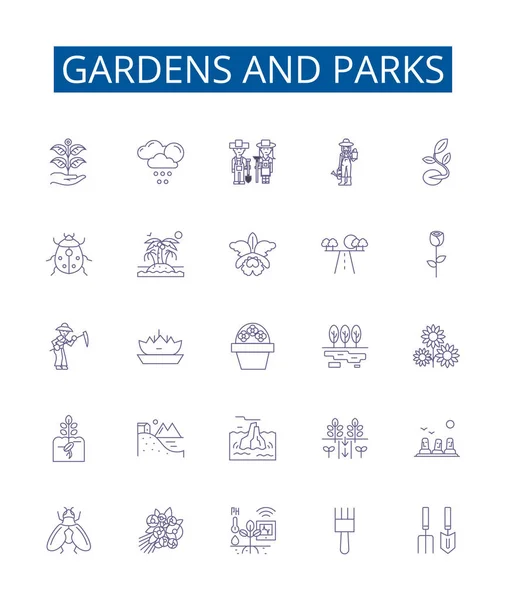 Jardins Parcs Ligne Icônes Signes Ensemble Collection Design Jardins Parcs — Image vectorielle