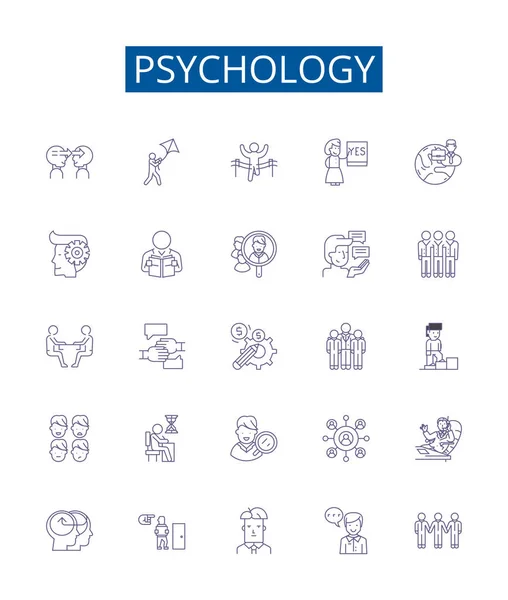 Ikony Psychologii Ustawione Kolekcja Projektów Psychologii Umysłu Mózgu Emocji Zachowania — Wektor stockowy