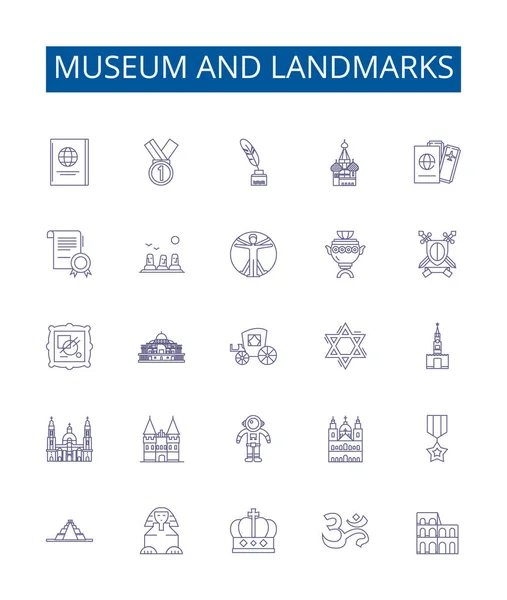 Museum Landmarks Line Icons Signs Set Design Collection Museum Landmarks — Stock Vector